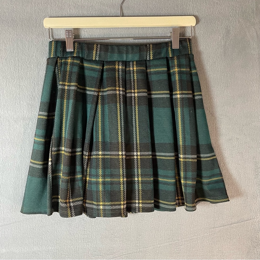 Just Polly Plaid Pleated Skater Skirt Green Size Small Y2K Dark Academia